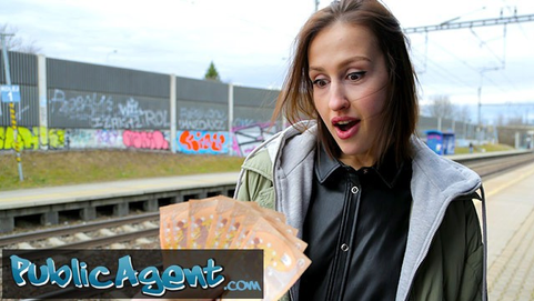 Public Agent Teach Station smoker gets her knockers out to pay the good