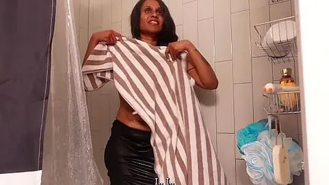 Naked Indian maid cleans the toilet and shower
