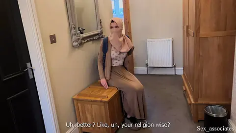 My stepmom with hijab is a warm taboo stunner who shares a sofa with me