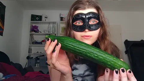 Puny teenage with petite jugs and brilliant figure gets ferociously plumbed and slurps a cucumber