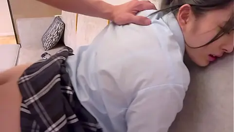Watch this young Asian babe's tight snatch get ruthlessly drilled by a massive hard shaft in various positions