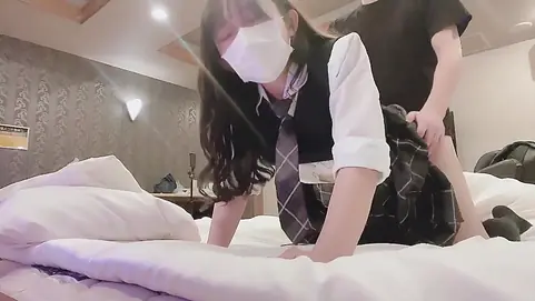 Naughty Japanese college girl in uniform gets a hardcore pounding after being caught on camera