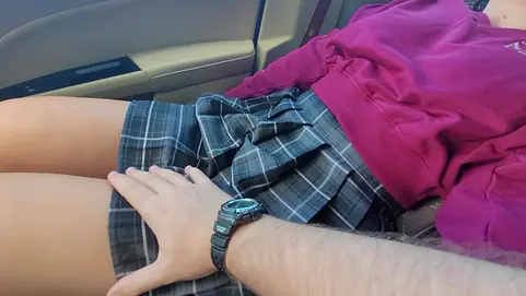 Petitexxgirl gets picked up and groped in public for her busty tits and tight skirt